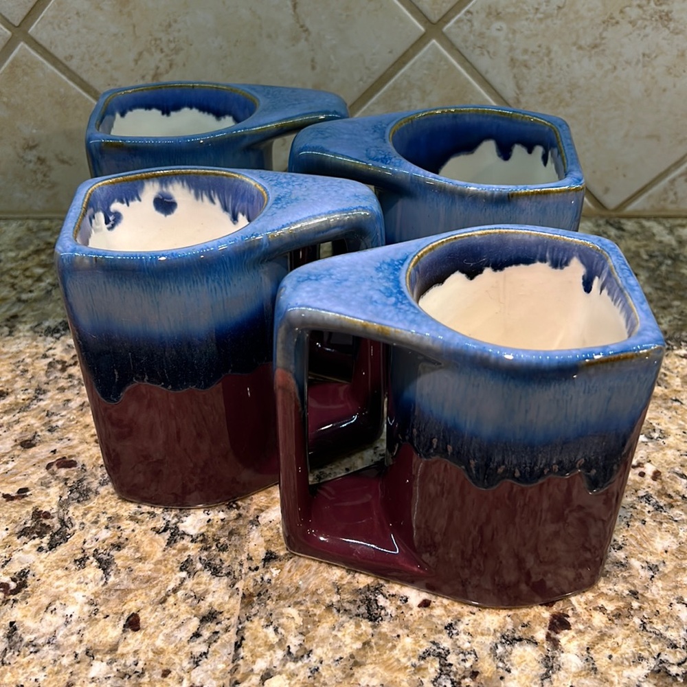 Rodolpho Padilla Mugs set of 4 burgundy/blue drip glaze
